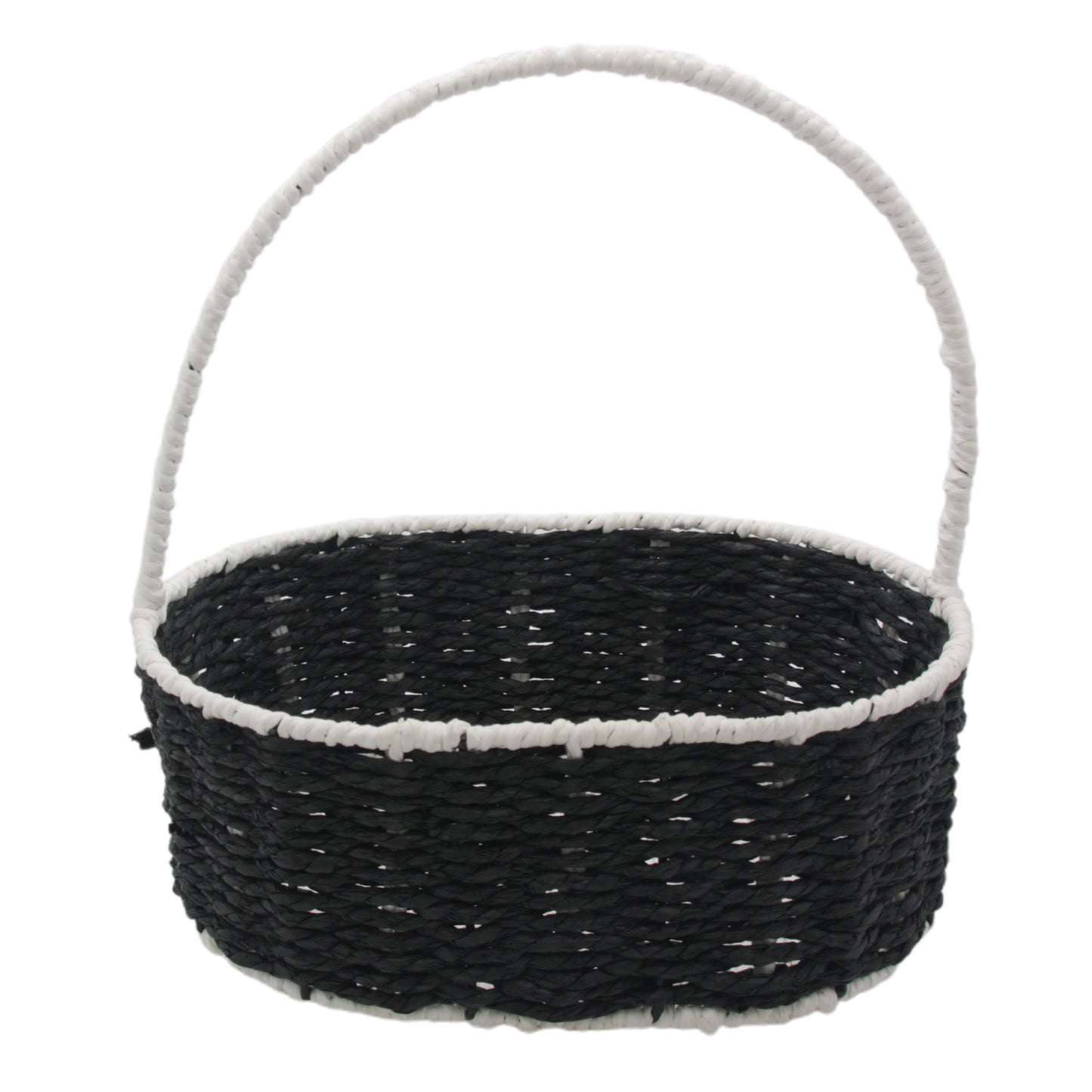 Paper Rope & Iron Frame Basket L(32*24*12CM/NC18-40) with black and white design and handle.