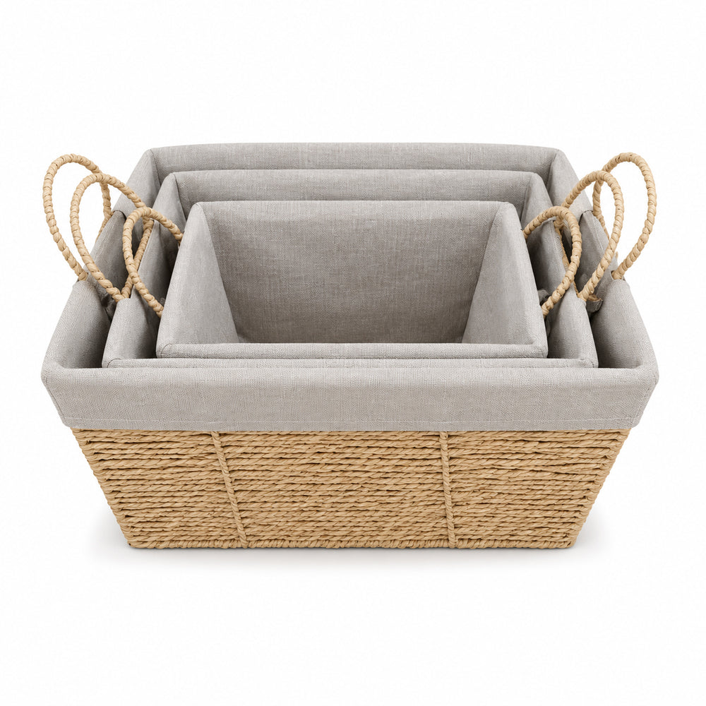 Complete 3 piece rectangular paper basket set with handles S M L