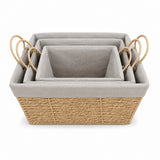 Complete 3 piece rectangular paper basket set with handles S M L