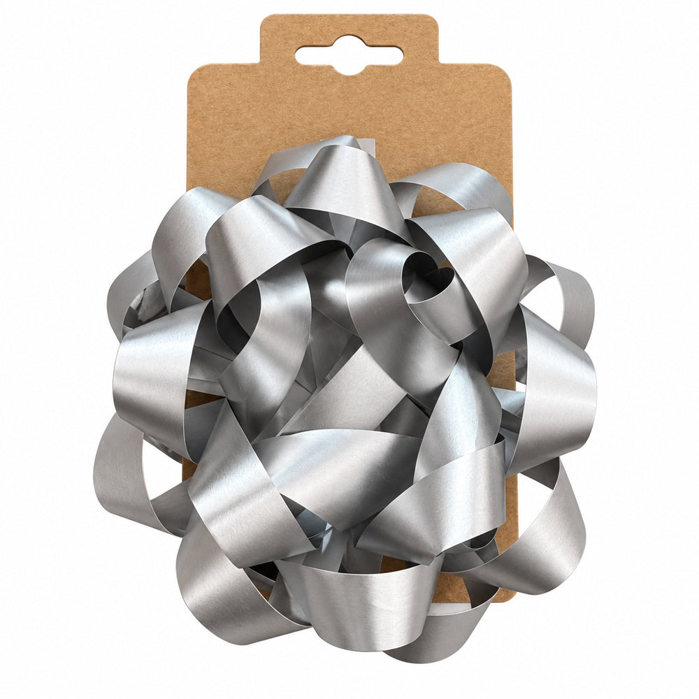Silver metallic gift bow 12cm