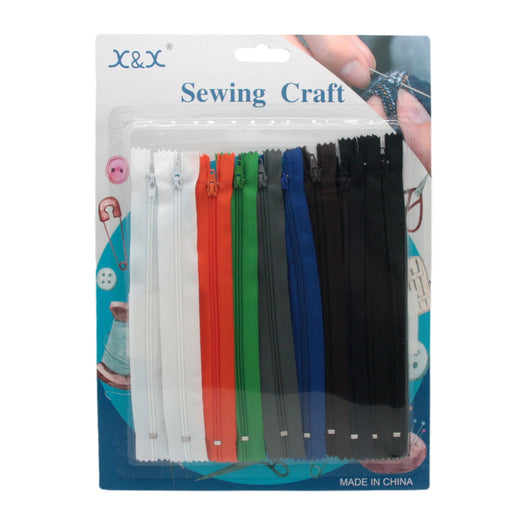 10-Pack Sewing Zippers in various colors, perfect for sewing projects and crafting.