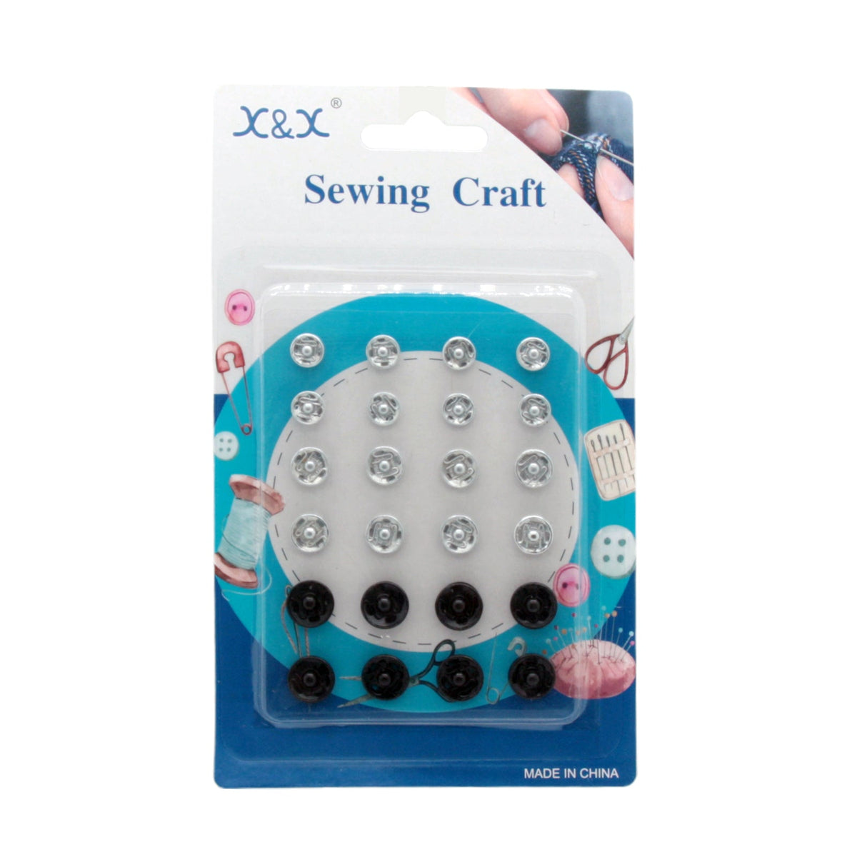 Sewing Snap Fasteners – 24pcs Black & Silver Press Stud Buttons