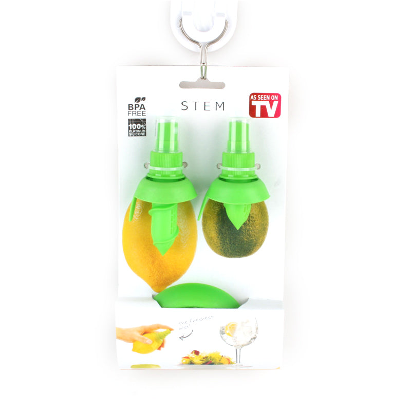 Fruit Spray (PS:12*22CM) packaging with green spray caps for citrus fruits, BPA free and 100% effective.