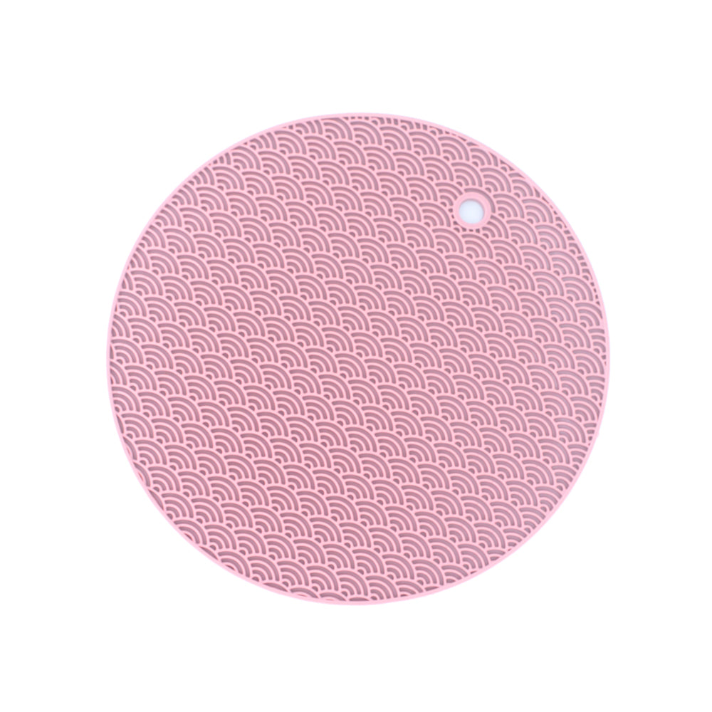 Insulation Pad(17CM) in pink, round shape with wave pattern, ideal for added insulation and countertop protection.