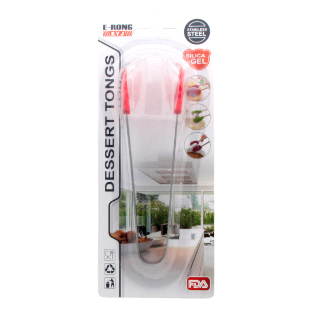 Tong Silicone End mini tongs with silicone tips for precise grip and stainless steel body in packaging.