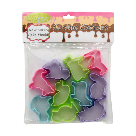 Cookie Cutter(10PCS/SY8344) set of colorful animal-shaped cookie cutters in a clear package for baking fun.