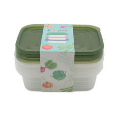 Reusable Plastic Storage Containers(4PCS/17.5*12.5*5.2CM) stacked with green lids and colorful band.