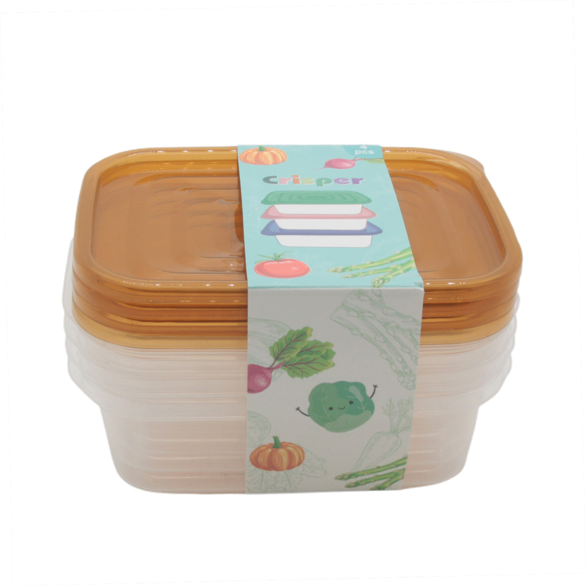 Reusable Plastic Storage Containers(4PCS/17.5*12.5*5.2CM) stacked with brown lids, ideal for food storage.