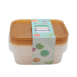 Reusable Plastic Storage Containers(4PCS/17.5*12.5*5.2CM) stacked with brown lids, ideal for food storage.