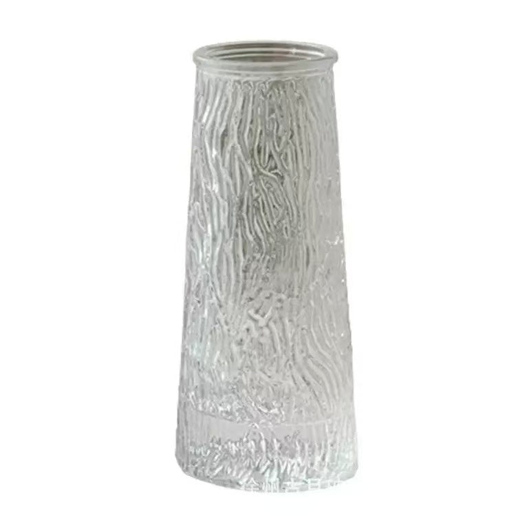 Glass Flower Vase(8.8*20CM) in a textured clear glass design, perfect for floral arrangements.