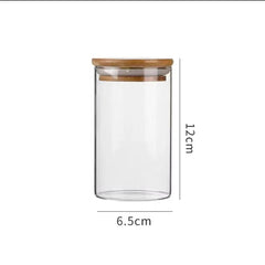 Glass Storage Jar with Wooden Lid(6.5*12CM) for organizing kitchen essentials and adding a stylish touch.