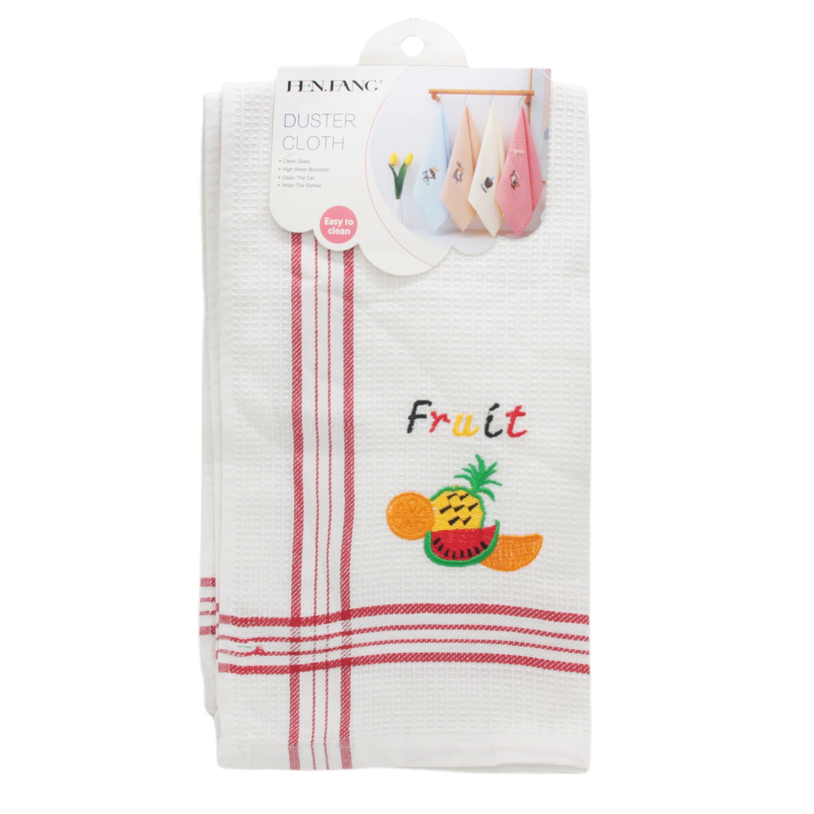 Kitchen Dish Cloth(38*62CM) featuring fruit embroidery and stripes, perfect for kitchen tasks.