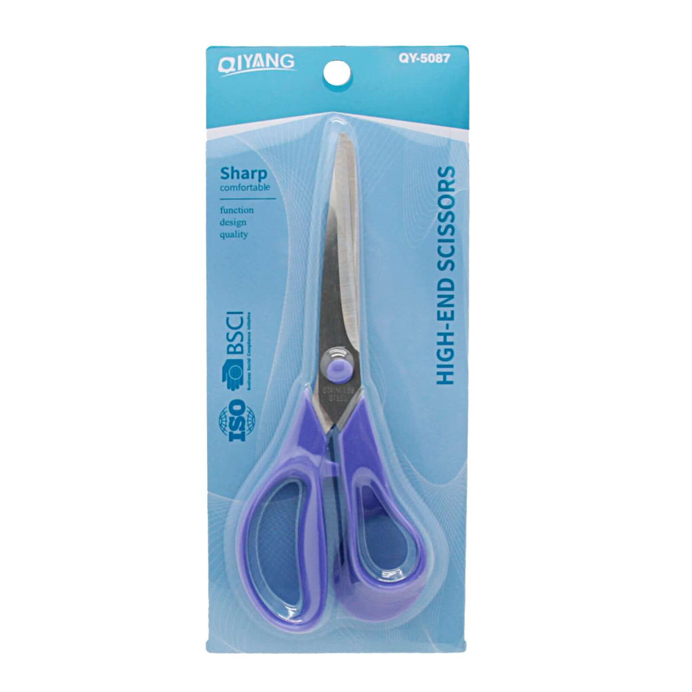 Multipurpose Scissors in a product package with sharp blades and a comfortable grip, suitable for various cutting tasks.