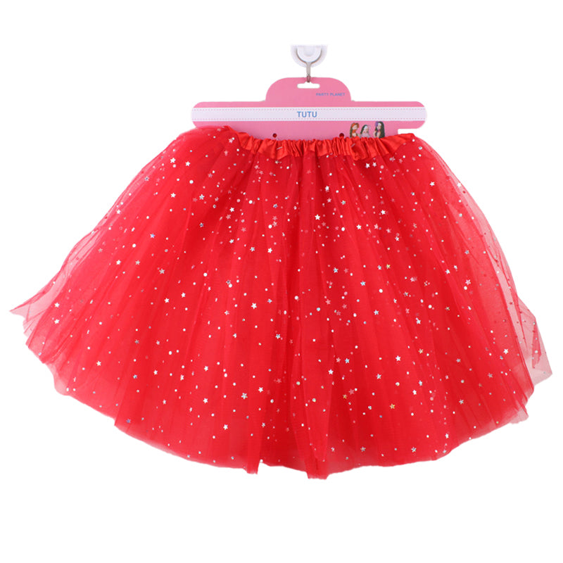 ✨Adult Tutu Skirt – Fun, Fluffy & Fabulous in red with silver star details, perfect for costumes and dance events.