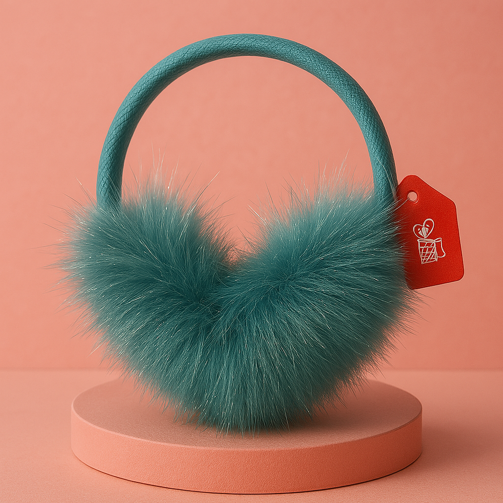 Winter Ear Muffs – Soft & Warm for Cold NZ Days in teal faux fur design, perfect for chilly weather.
