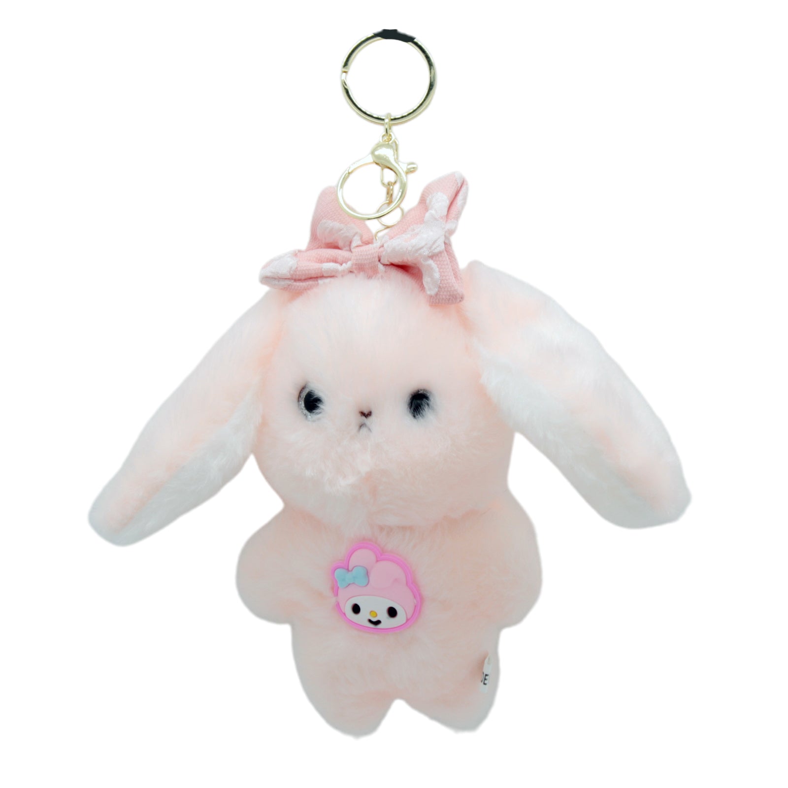 🐰 Plush Bunny Keychain with Bow – Pink & White