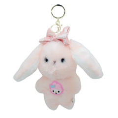 🐰 Plush Bunny Keychain with Bow – Pink & White