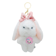 🐰 Plush Bunny Keychain with Bow – Pink & White