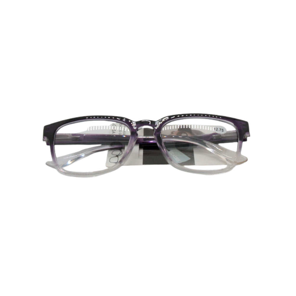 Stylish Reading Glasses +2.5 – Lightweight, Unisex, NZ Stock in purple frame with clear lenses.