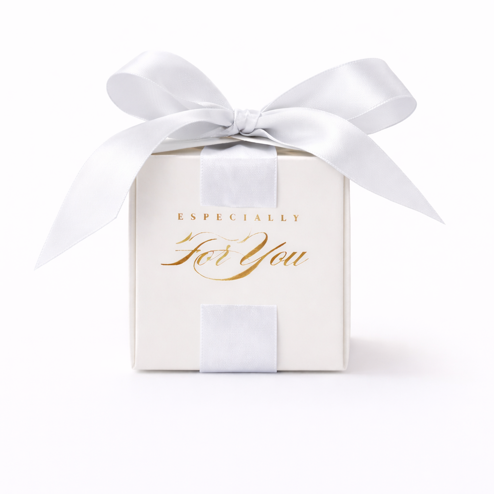 White gift box with a white ribbon and 'Especially For You' text on a white background

