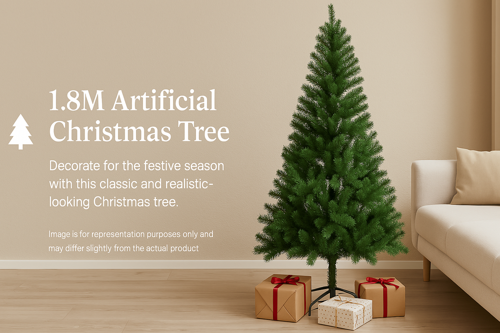 1.8M Artificial Christmas Tree 🎄 Elegant & Full for Home, Office, or Holiday Display with presents underneath.