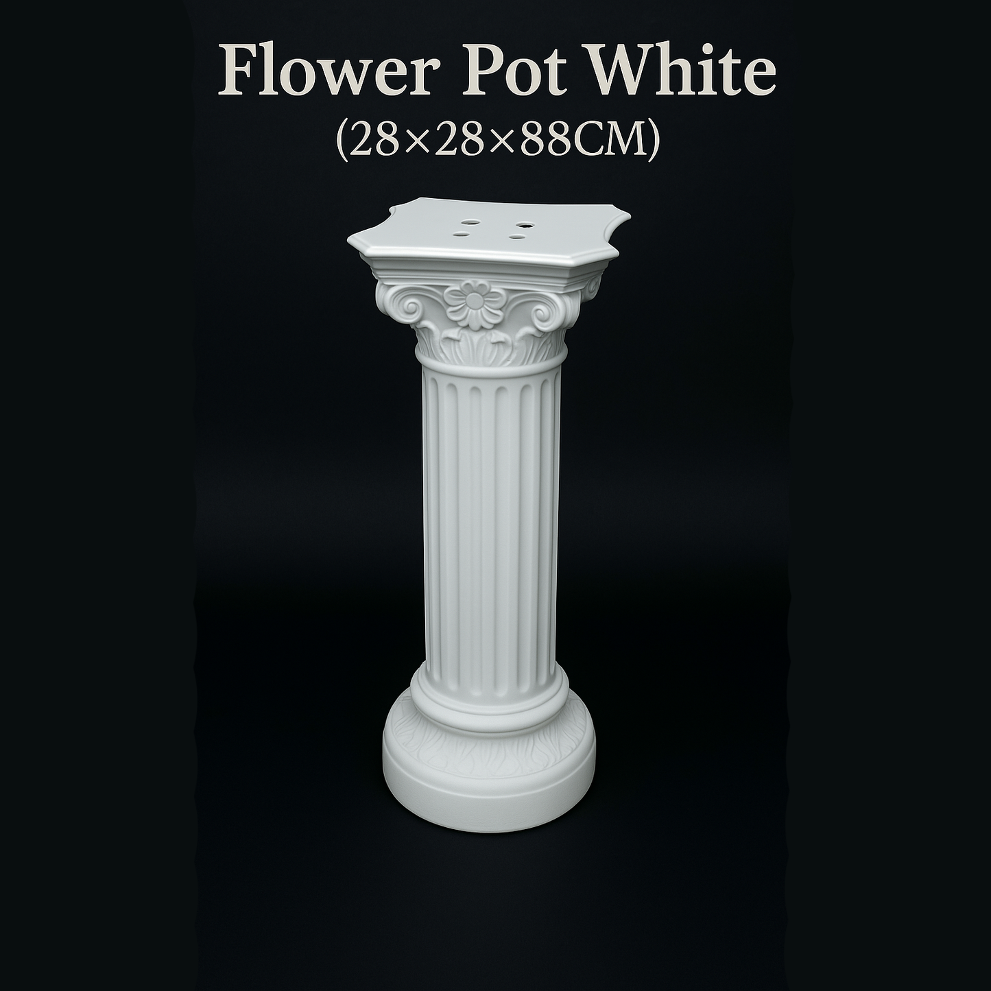 🪴 Classic White Pedestal Flower Stand (28×28×88cm) featuring a fluted column design and ornate details.
