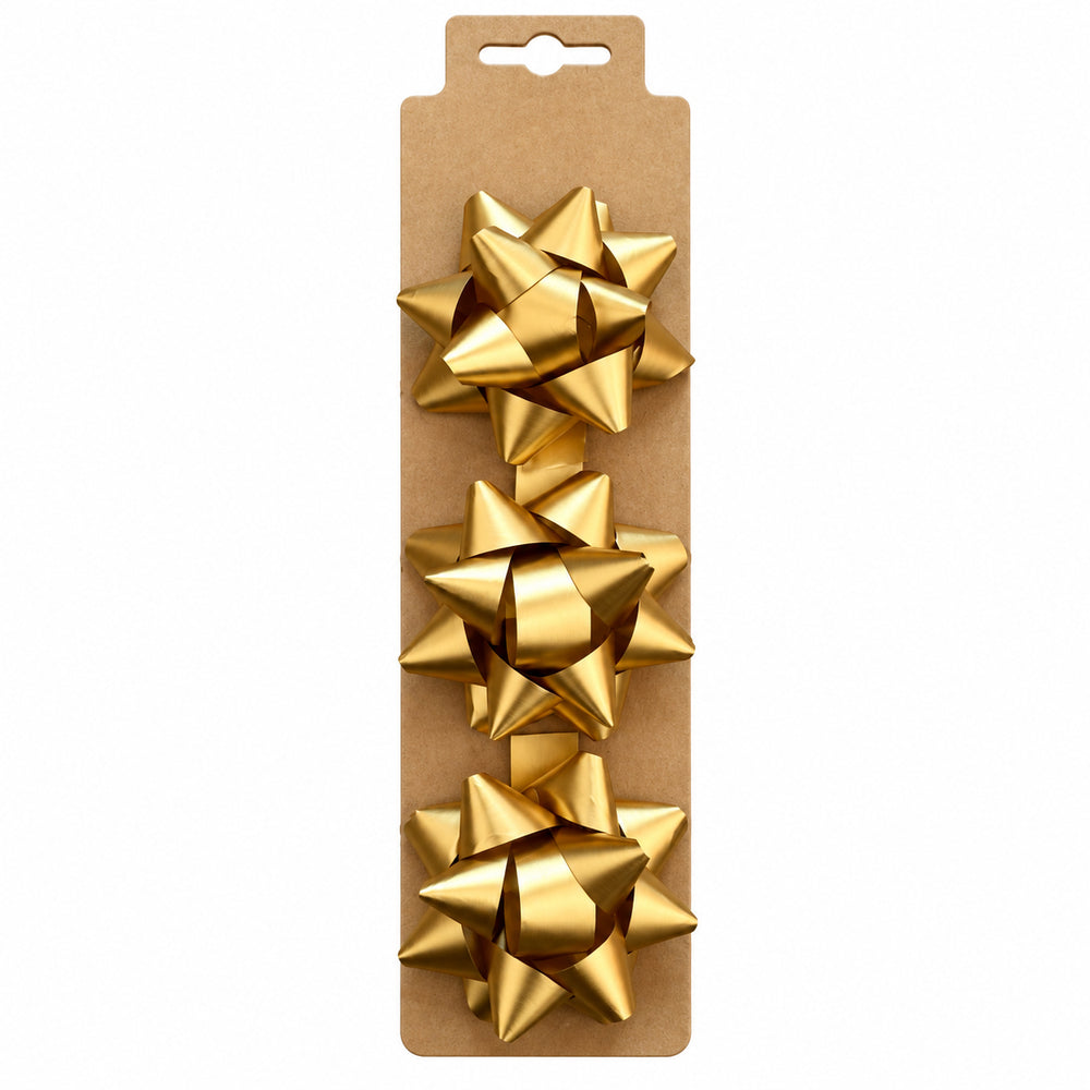 Gold metallic star gift bows, 3 pieces, 6cm