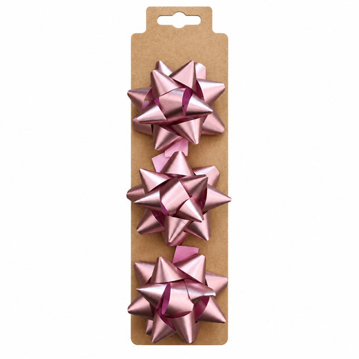 Pink metallic star gift bows, 3 pieces, 6cm