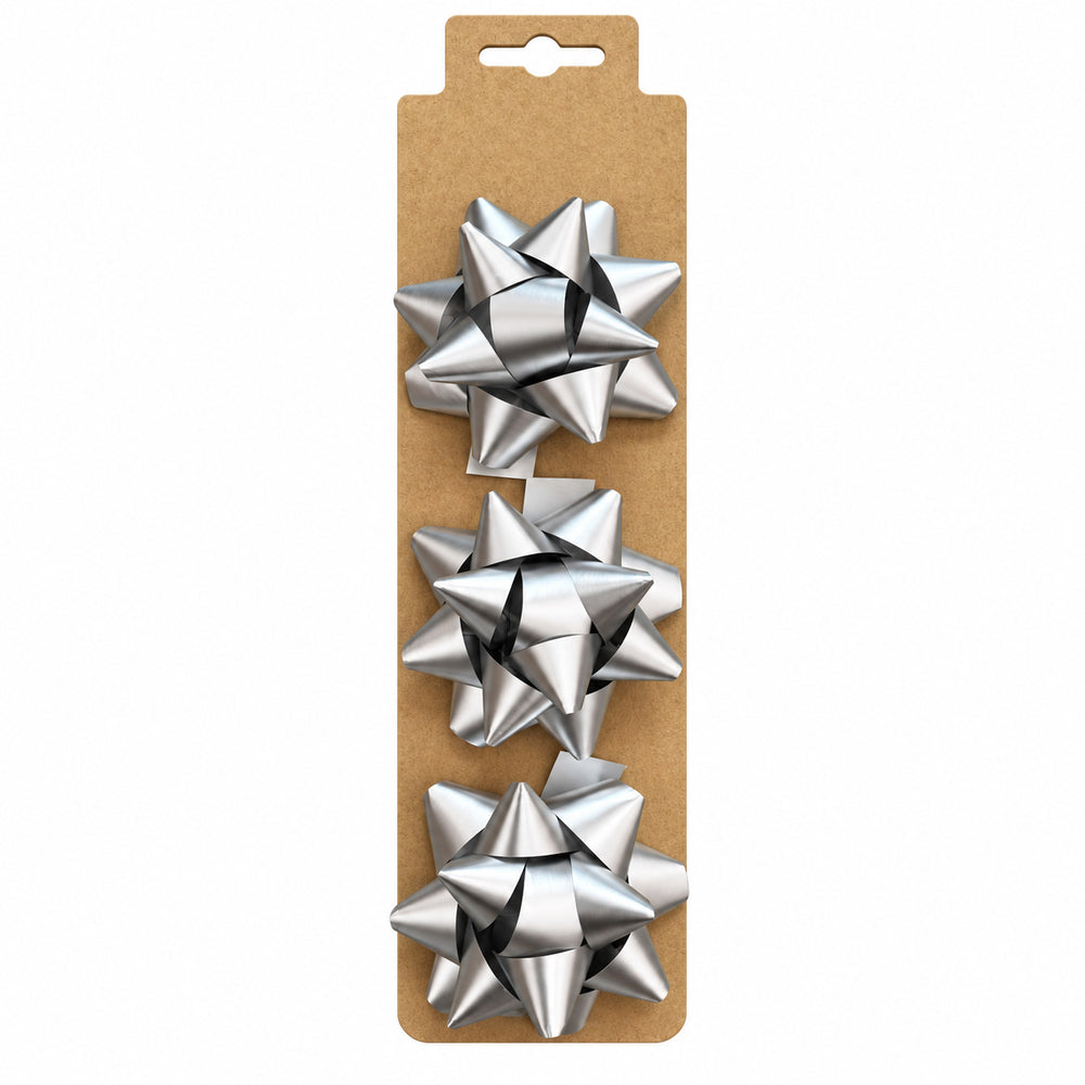 Silver metallic star gift bows, 3 pieces, 6cm