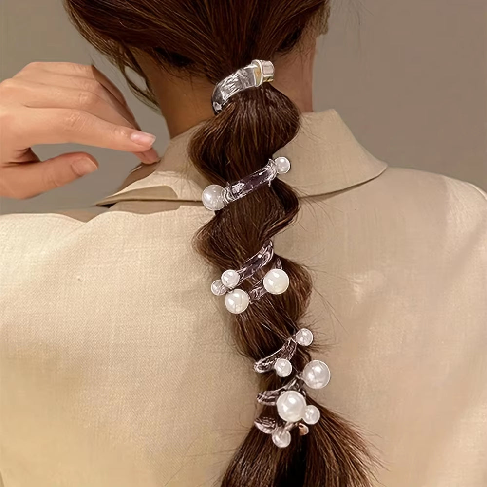 Metallic Bead Spiral Hair Ties ??Set of 1 Silver
